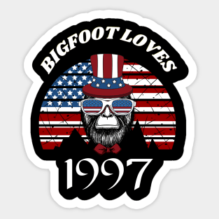 Bigfoot loves America and People born in 1997 Sticker